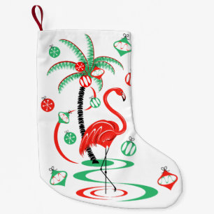 Red Christmas Flamingo Baubles double sided Small Christmas Stocking