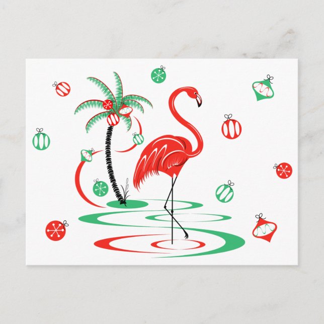 Red Christmas Flamingo Baubles postcard (Front)