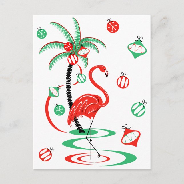 Red Christmas Flamingo Baubles postcard portrait (Front)