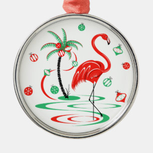 Red Christmas Flamingo Baubles round Metal Tree Decoration