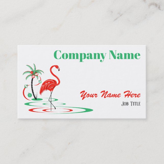 Red Christmas Flamingo  business card (Front)