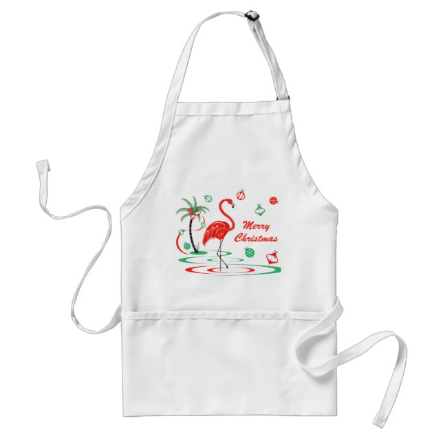 Red Christmas Flamingo Christmas apron (Front)