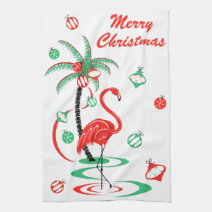 Red Christmas Flamingo Christmas kitchen towel