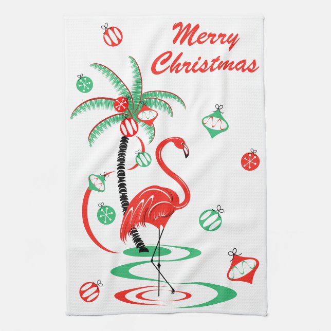 Red Christmas Flamingo Christmas kitchen towel (Vertical)