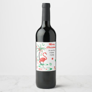 Red Christmas Flamingo Christmas Text wine label