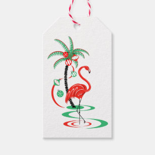 Red Christmas Flamingo gift tag portrait