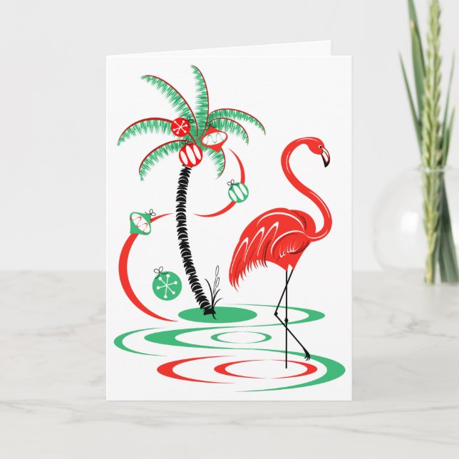 Red Christmas Flamingo greetings card (Front)