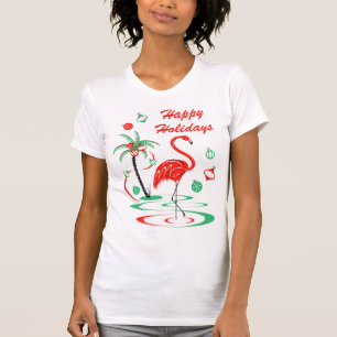 Red Christmas Flamingo Happy Holidays t-shirt