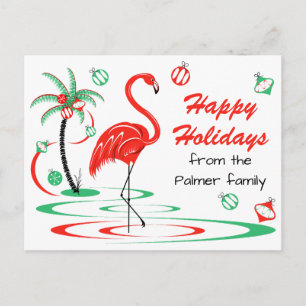 Red Christmas Flamingo Happy Holidays Text Postcard
