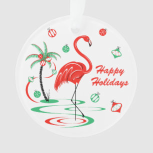 Red Christmas Flamingo Holidays Text acrylic round Ornament