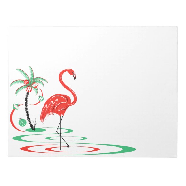 Red Christmas Flamingo landscape Notepad (Front)