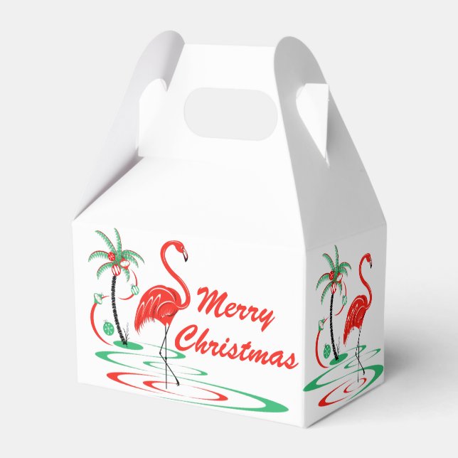 Red Christmas Flamingo Merry Christmas gable Favour Box (Front Side)