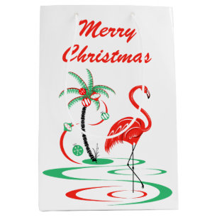 Red Christmas Flamingo Merry Christmas medium Gift Bag