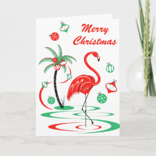 Red Christmas Flamingo Merry Christmas portrait Holiday Card