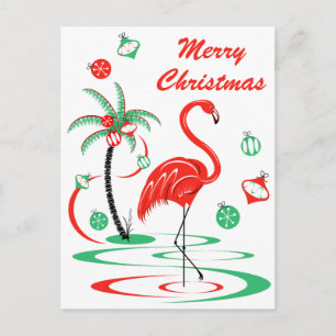 Red Christmas Flamingo Merry Christmas portrait Holiday Postcard