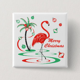Red Christmas Flamingo Merry Christmas square 15 Cm Square Badge