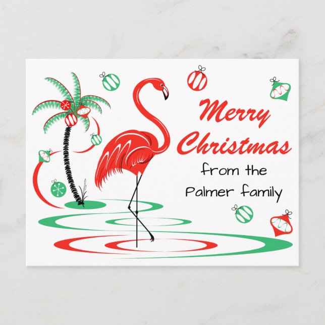 Red Christmas Flamingo Merry Christmas Text Postcard (Front)