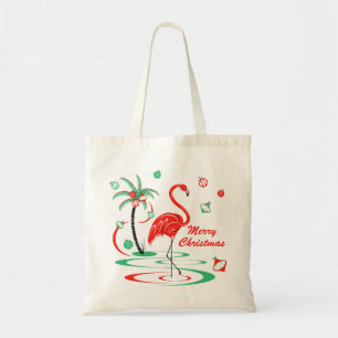 Red Christmas Flamingo Merry Christmas tote