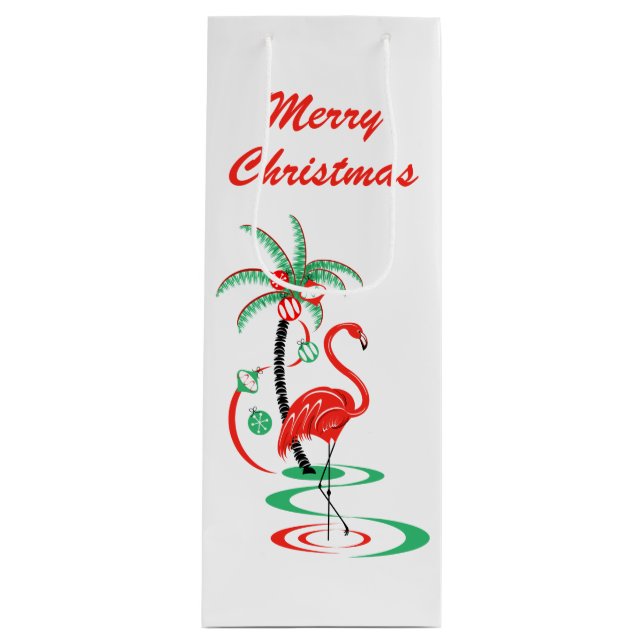 Red Christmas Flamingo Merry Christmas wine Gift Bag (Front)