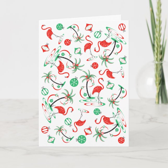 Red Christmas Flamingo Multi greetings card (Front)