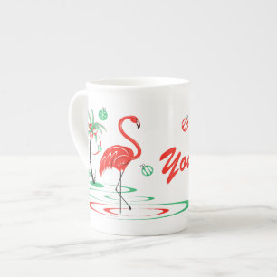 Red Christmas Flamingo Name bone china Mug