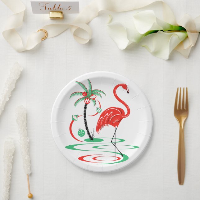 Red Christmas Flamingo paper plate (Wedding)