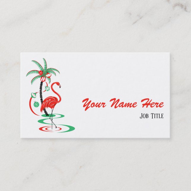 Red Christmas Flamingo Side business card (Front)