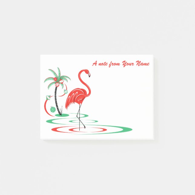 Red Christmas Flamingo Text horizontal Post-it Notes (Front)