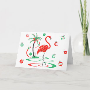 Red Christmas Flamingo Text landscape Holiday Card
