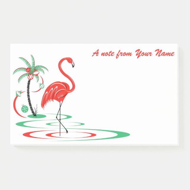 Red Christmas Flamingo Text landscape large Post-it Notes (Front)