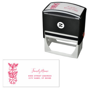 Red Christmas Floral Address Self-inking Stamp