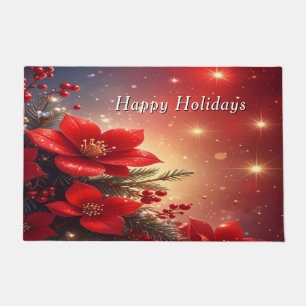 Red Christmas Floral Holiday Doormat