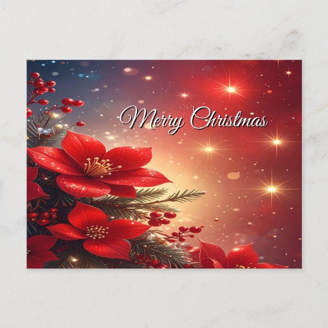 Red Christmas Floral Holiday Postcard (Front)