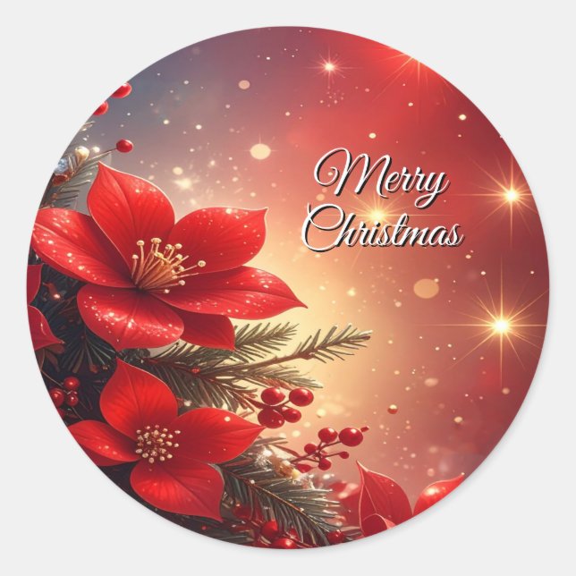 Red Christmas Floral Holiday Sticker (Front)