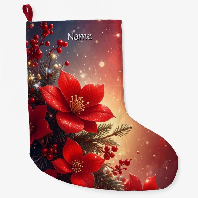 Red Christmas Floral Holiday Stocking (Front)