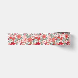 Red Christmas Floral Satin Ribbon