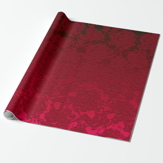 Red Christmas Floral Succulent Pattern Metallic Wrapping Paper (Unrolled)