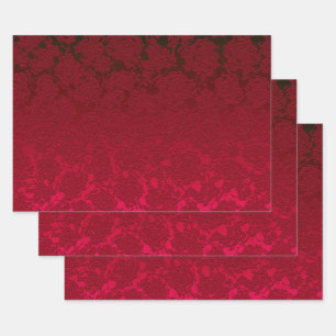 Red Christmas Floral Succulent Pattern Metallic Wrapping Paper Sheet