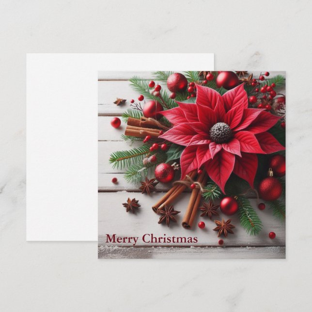 Red Christmas flower on traditional white wood  Holiday Card (Front/Back)