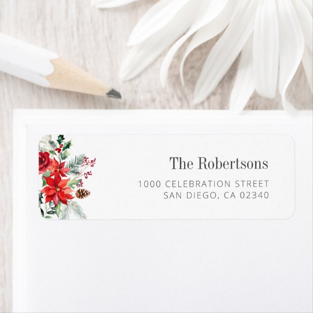red christmas flowers custom address label (Insitu)