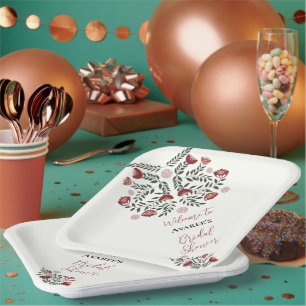 Red Christmas Folk Art Floral Paper Plate