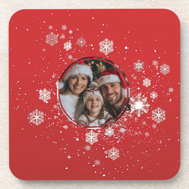 Red Christmas Frame with Snow Flakes  Coaster (Front)
