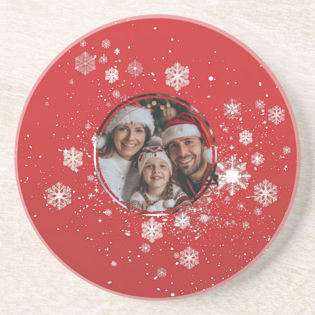 Red Christmas Frame with Snow Flakes  Coaster (Front)