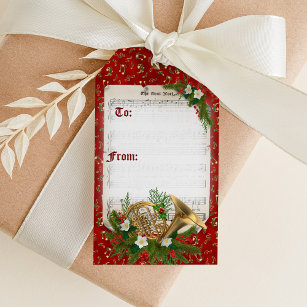 Red Christmas French Horn Vintage Sheet Music Gift Tags