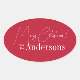 Red Christmas from Family Name Oval Sticker