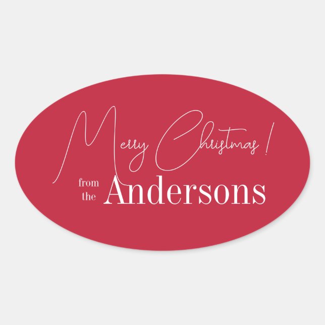 Red Christmas from Family Name Oval Sticker (Front)