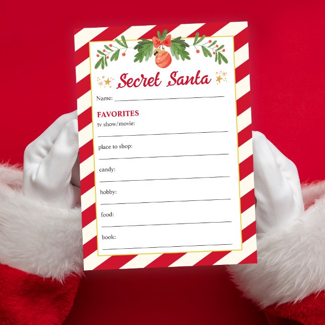 Red Christmas Games Secret Santa Questionnaire Invitation (Creator Uploaded)