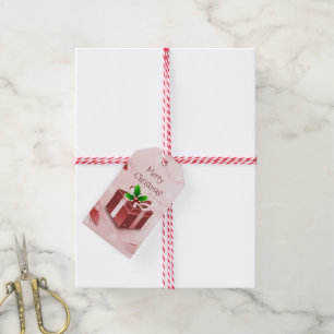 Red Christmas Gift Box Gift Tag
