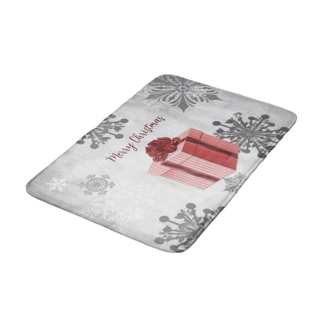 Red Christmas Gift Holiday Bath Mat (Angled)