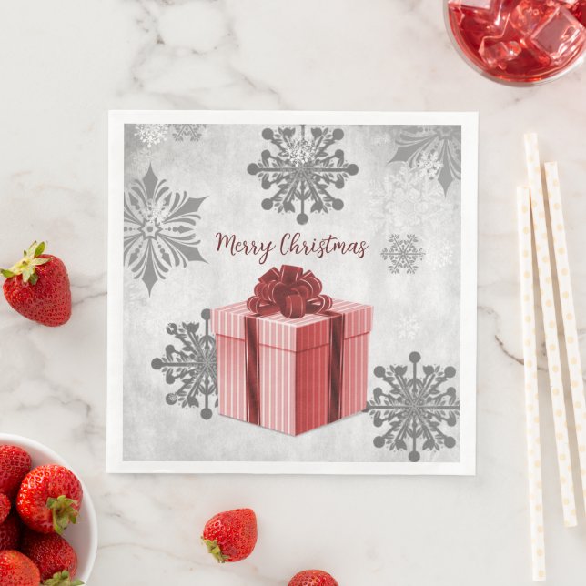 Red Christmas Gift Holiday Paper Napkin (Insitu)